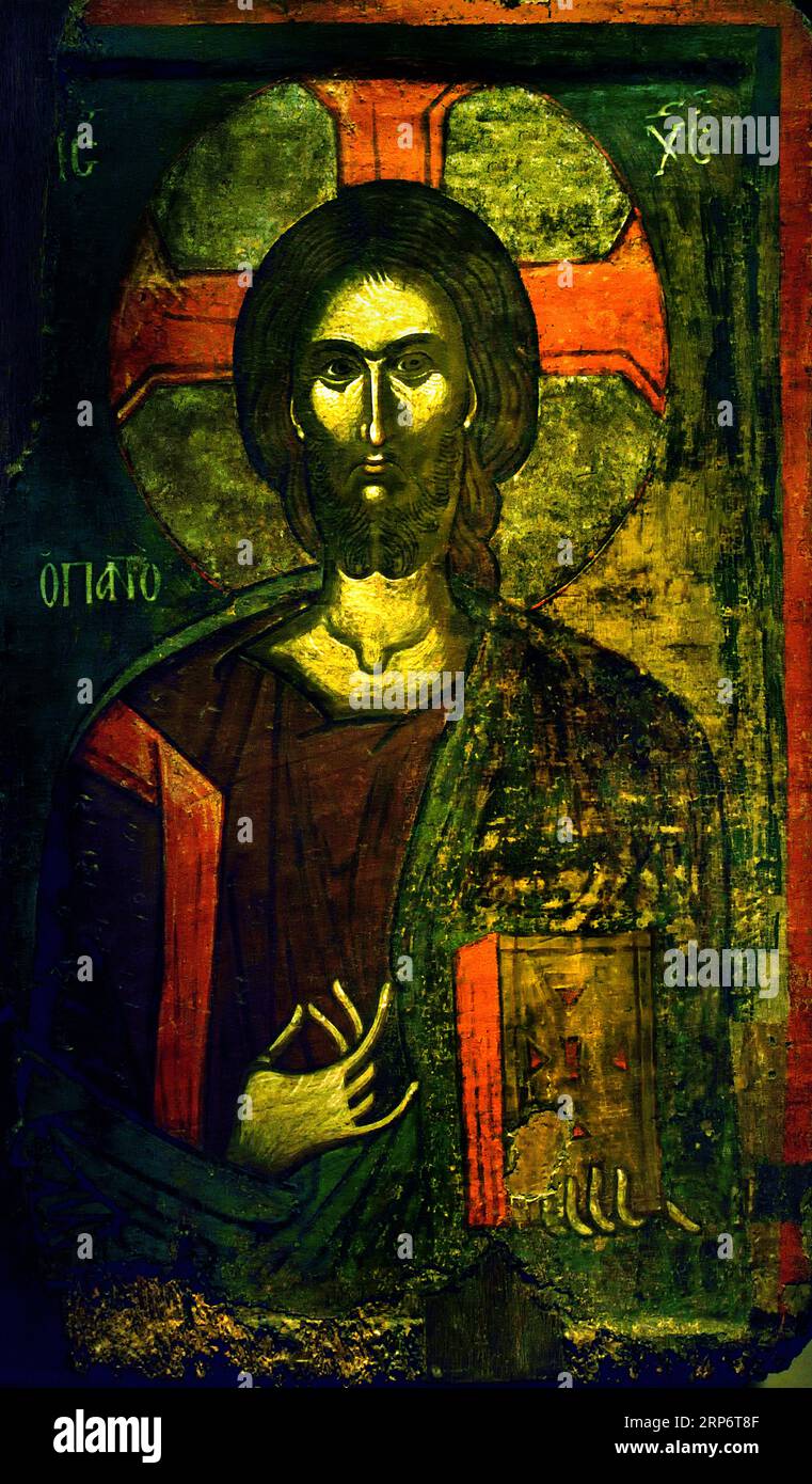 Ikone mit Christus Pantokrator aus Prespes 15. Jahrhundert Athen Griechenland Byzantinisches Museum Orthodoxe Kirche Griechisch ( Icon ) Christus Pantokrator - Pandokrator, Stockfoto