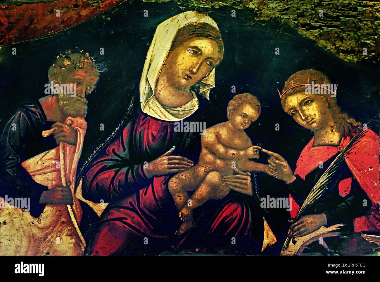 Ikone der Jungfrau die das Kind stillt (Galaktotrophoussa) und Johannes der Täufer und Joseph 16 Jahrhundert Athen Griechenland Byzantinisches Museum Orthodoxe Kirche Griechisch ( Icon ) Stockfoto