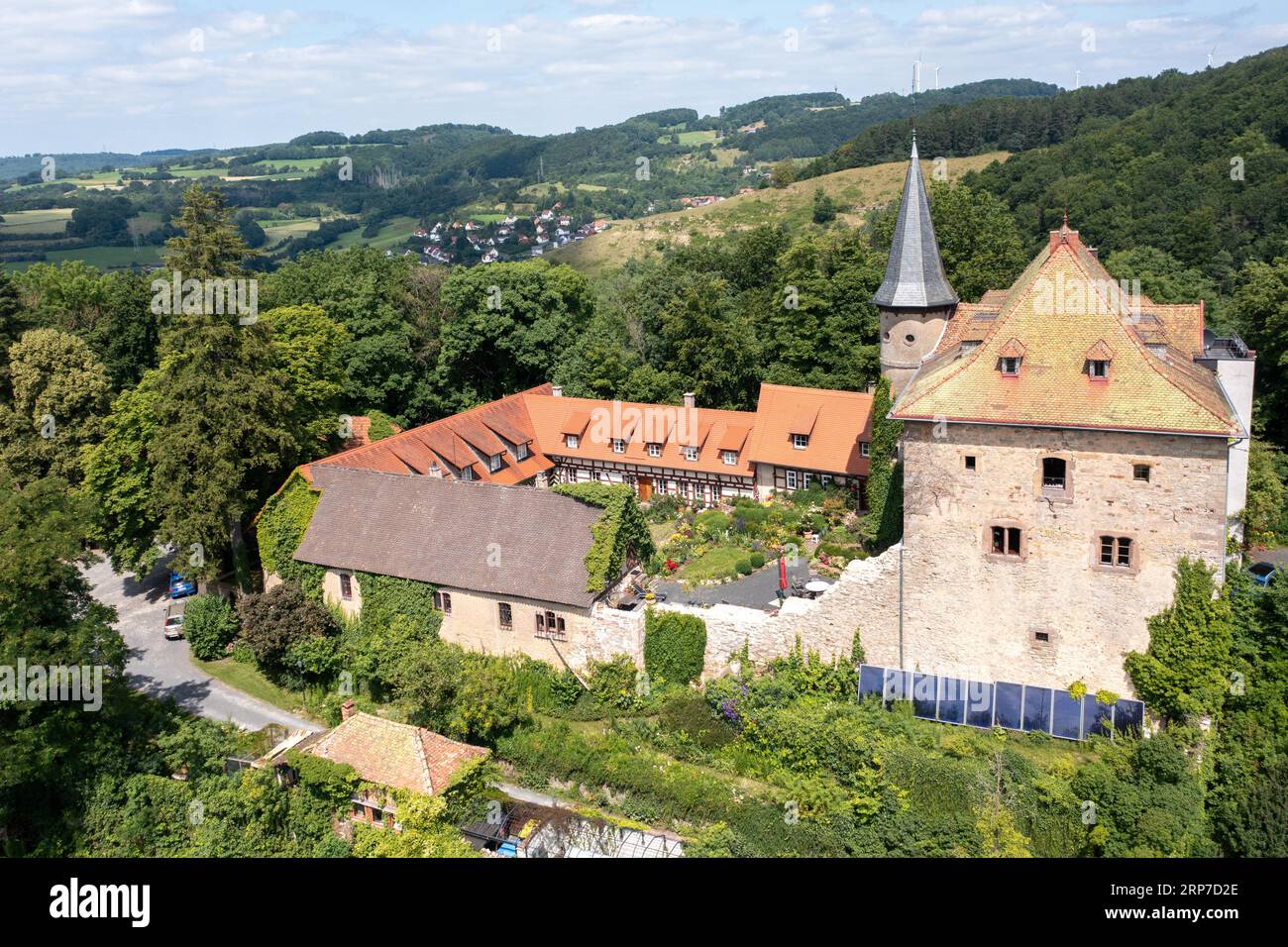 Luftaufnahme, Deutschland, Schluechtern, Hessen, Main-Kinzig, Schloss Brandenstein Stockfoto