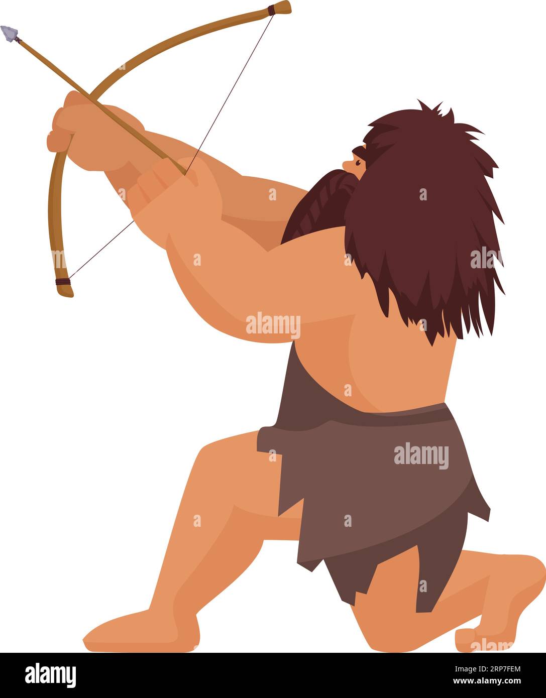 Höhlenbewohner mit Bogen jagen. Primitiver Jäger mit alten alten Waffen-Zeichentrickvektor-Illustration Stock Vektor