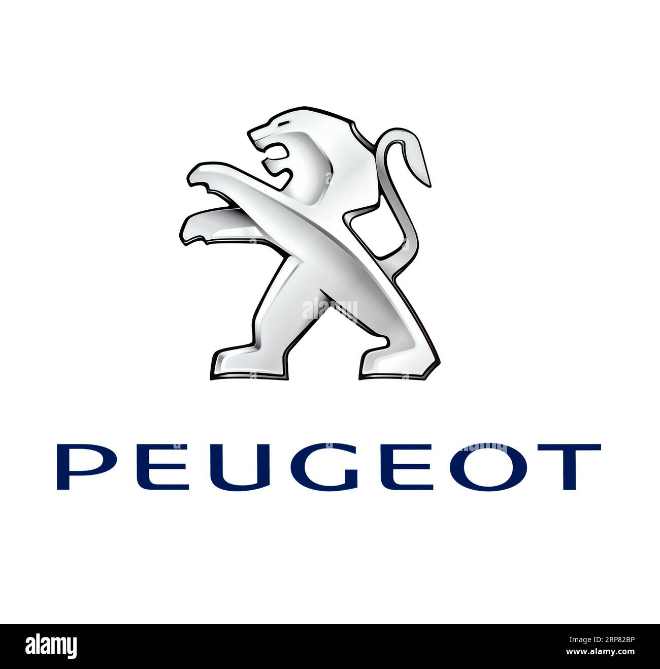Logo der Marke Peugeot, Auto, Kraftfahrzeug, Ausschnitt auf weißem Hintergrund Stockfoto