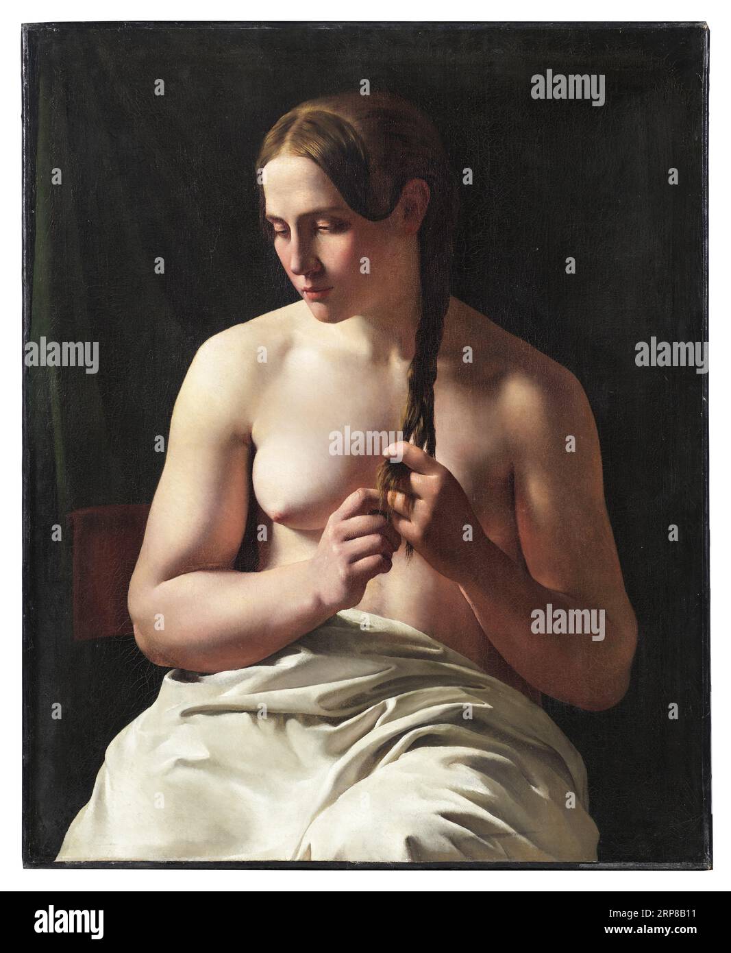 Eine Frau, die ihr Haar faltet 1839 von Ludvig August Smith Stockfoto