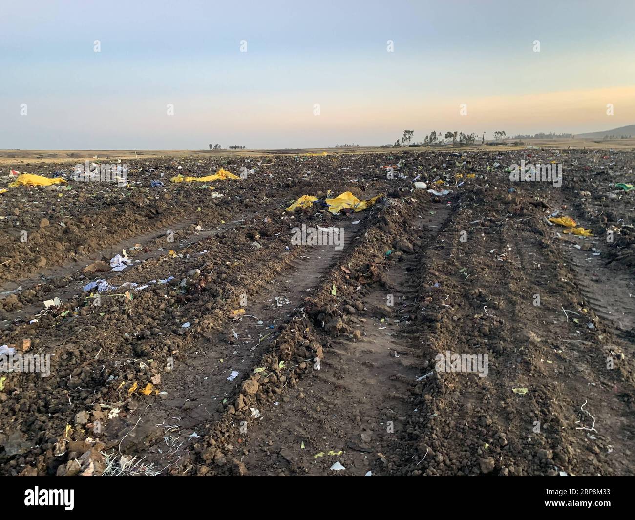(190310) -- ADDIS ABEBA, 10. März 2019 (Xinhua) -- Rettungswesten eines Flugzeugs der Ethiopian Airlines sind am 10. März 2019 auf der Absturzstelle, etwa 50 km östlich von Addis Abeba, der Hauptstadt Äthiopiens, zu sehen. Alle 157 Passagiere an Bord von Ethiopian Airlines wurden als Tote bestätigt, da Afrikas am schnellsten wachsende Fluggesellschaft den schlimmsten Vorfall in ihrer Geschichte erlebt hat. Der Vorfall am Sonntag, an dem eine Boeing 737-800 MAX beteiligt war, ereignete sich wenige Minuten nach dem Start des Flugzeugs vom Addis Abeba Bole International Airport nach Nairobi, Kenia. Es stürzte um Bishoftu herum, sagte die Fluggesellschaft. (Xinhua/Wang Shouba Stockfoto