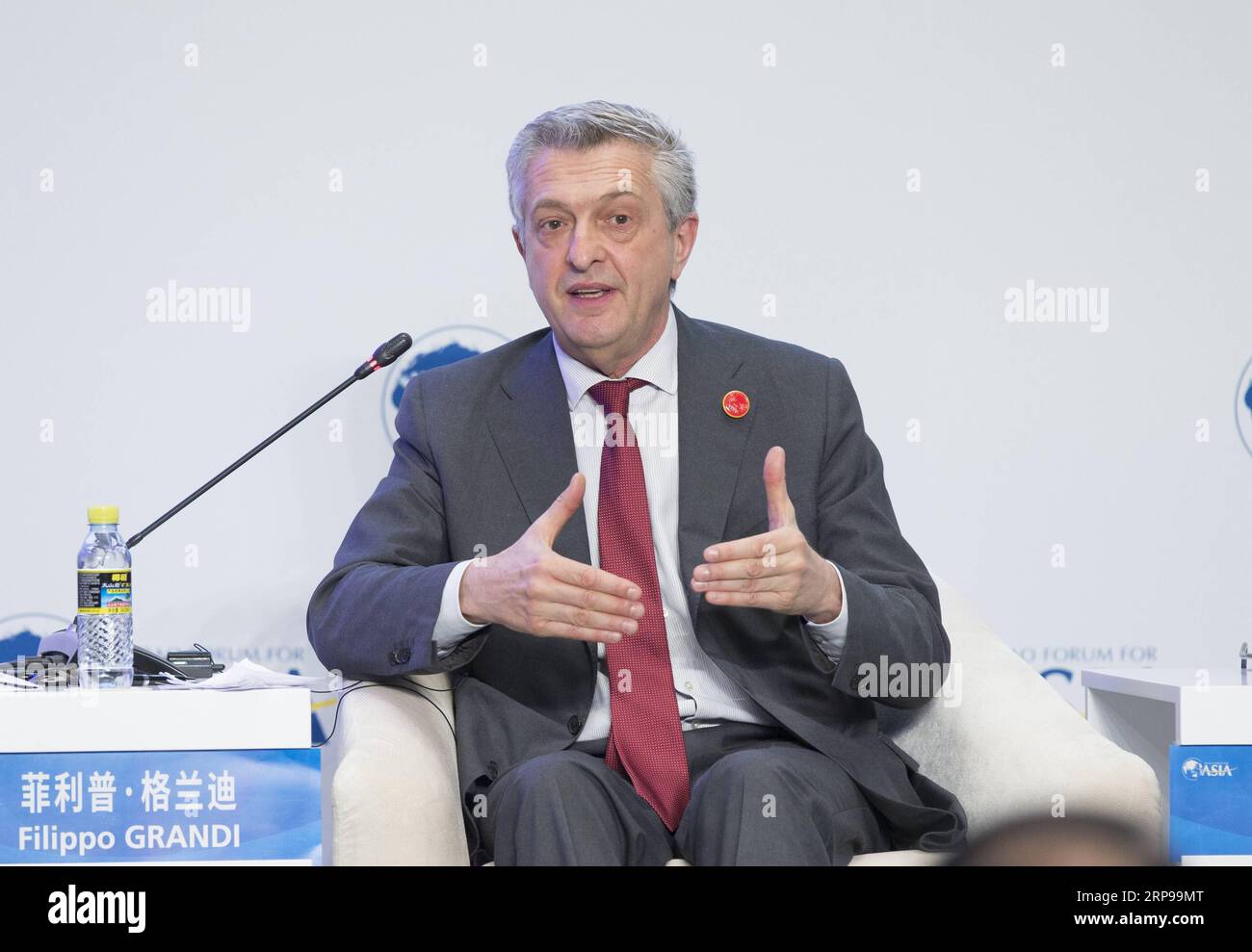 (190329) -- BOAO, 29. März 2019 (Xinhua) -- Filippo Grandi, Hochkommissar der Vereinten Nationen für Flüchtlinge, spricht auf der Tagung der Public Security Prevention and Control & Sustainable Economic and Social Development während der Jahrestagung des Boao Forum for Asia in Boao, Provinz Hainan in Südchina, am 29. März 2019. (Xinhua/Hou Dongtao) CHINA-BOAO FORUM-SESSION-PUBLIC SECURITY (CN) PUBLICATIONxNOTxINxCHN Stockfoto