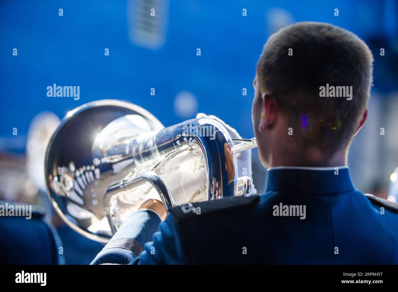 2. September 2023: Die Air Force Band im Tunnel während eines regulären NCAA-Fußballspiels zwischen den Robert Morris Colonials und den Air Force Falcons am 2. September 2023 im Falcon Stadium in der United States Air Force Academy, CO MAT Gdowski/CSM Stockfoto