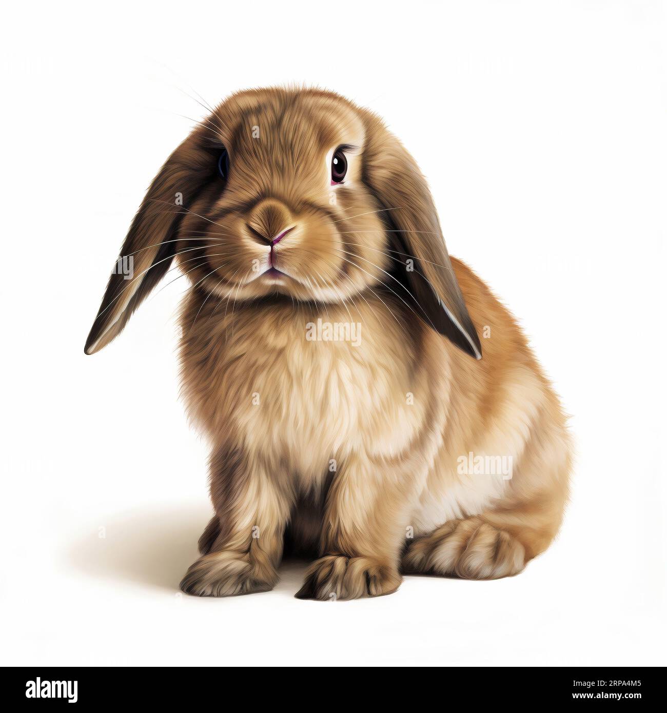 Stockfoto eines entzückenden braunen Kaninchens mit großen Ohren, die in einer niedlichen und entspannten Pose sitzen Stockfoto