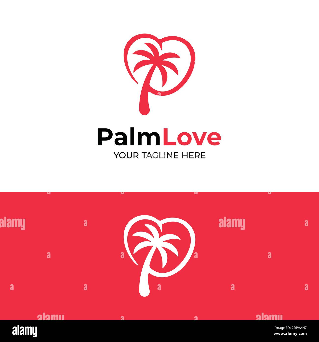 Buchstabe Initial P mit Palme und Liebe für Küstenstrand Resort Tourismus oder romantische Flitterwochen Urlaub in moderner Linie Stil Logo Design Vorlage Stock Vektor