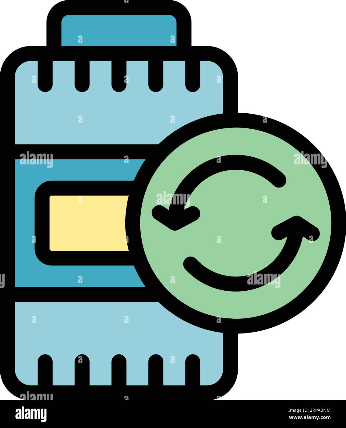 Umrissvektor des Symbols für Recycling-Batterie. Müllfabrik. Pack die Farbe flach aus dem Recycling Stock Vektor