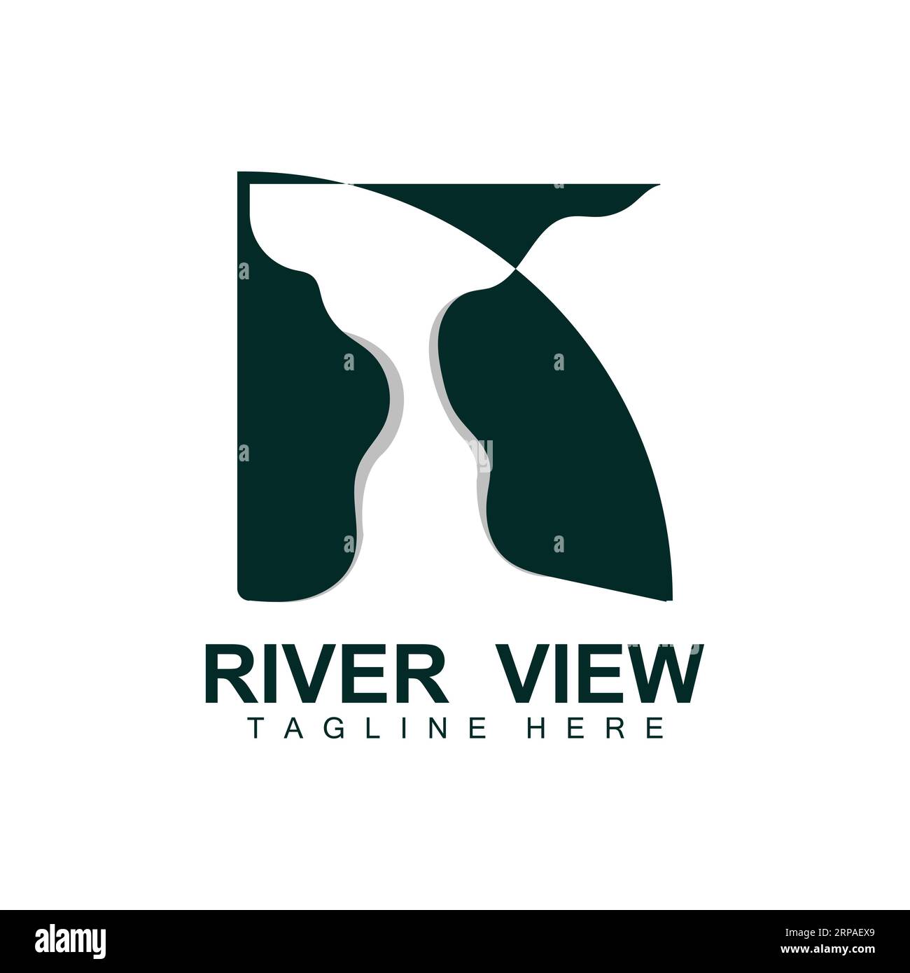 River Logo Design, River Creek Vector, Flussseite Illustration mit Einer Kombination aus Bergen und Natur, Produktmarke Stock Vektor