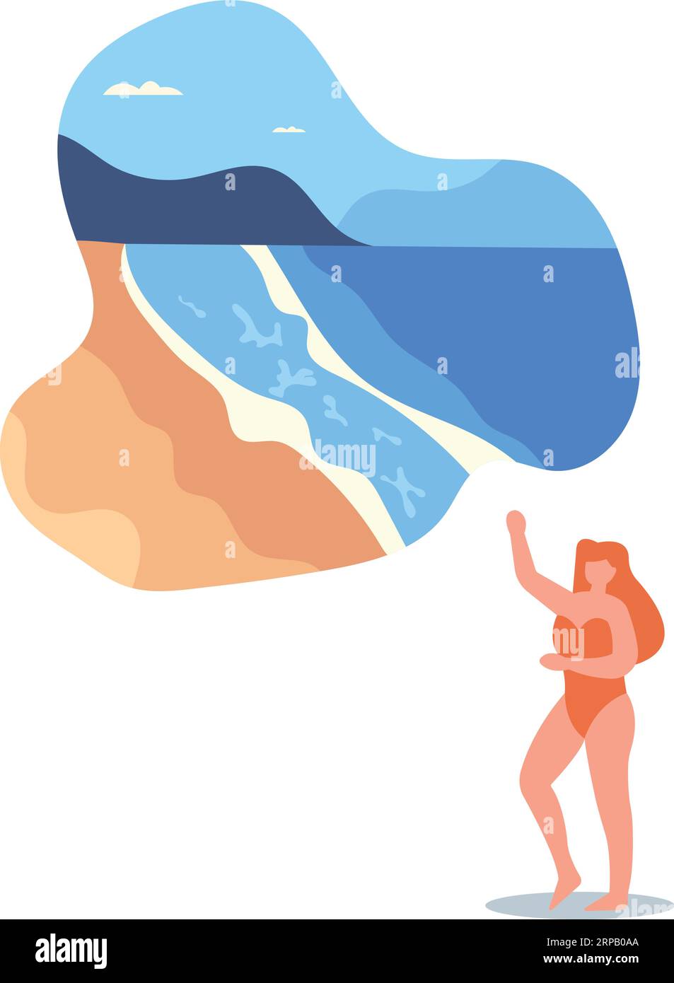 Bunte tropische Landschaften mit Sandstränden und Meereswellen.Urlaub oder Urlaub in der Sommersaison.flache Vektorillustration. Stock Vektor