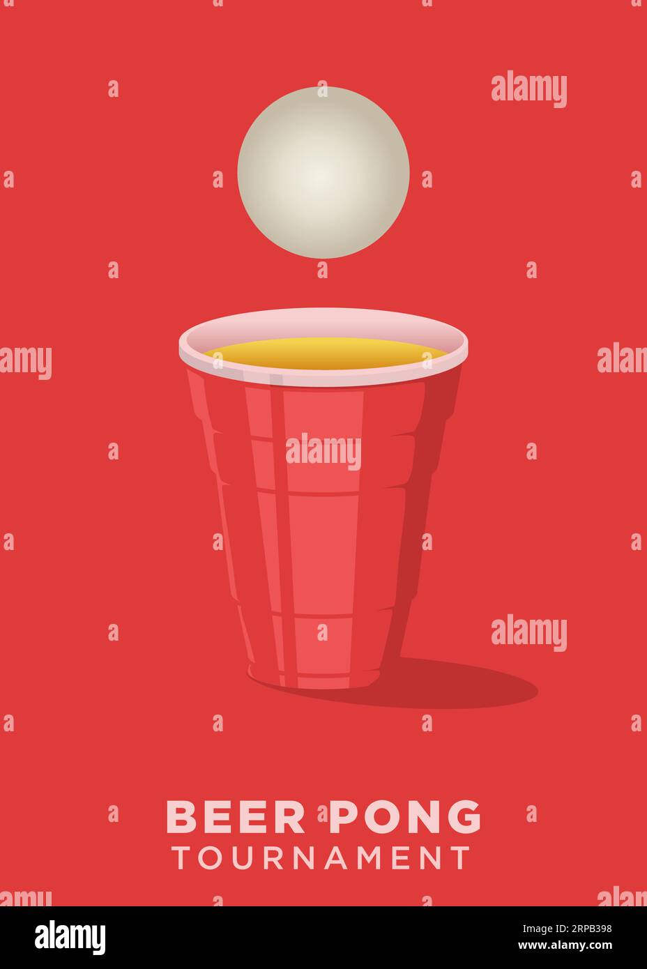 Plakat im modernen minimalistischen Stil. Tischtennisball über roter Tasse mit rotem Hintergrund. Poster-Vorlage für Vektor-Illustration Stock Vektor