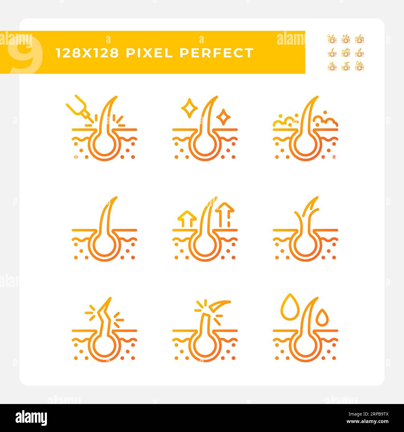 Set mit Symbolen für Pixel Perfect Gradient Haircare Stock Vektor