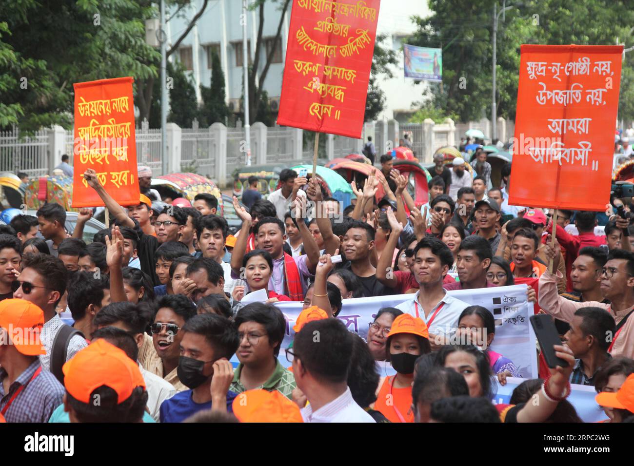 Dhaka Bangladesch, 09. August 2023. Bangladeshi Adivashi Forum organisierte eine Kundgebung anlässlich des internationalen Tages der indigenen Völker der Welt in der ce Stockfoto