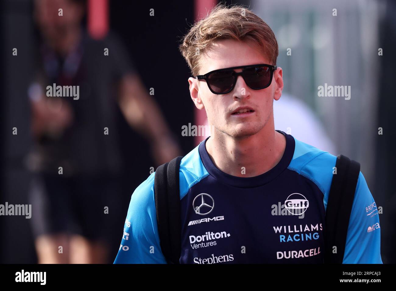 Monza, Italien. September 2023. Logan Sargeant von Williams Racing im Fahrerlager vor dem F1 Grand Prix von Italien im Autodromo Nazionale am 3. September 2023 in Monza, Italien. Dank: Marco Canoniero/Alamy Live News Stockfoto