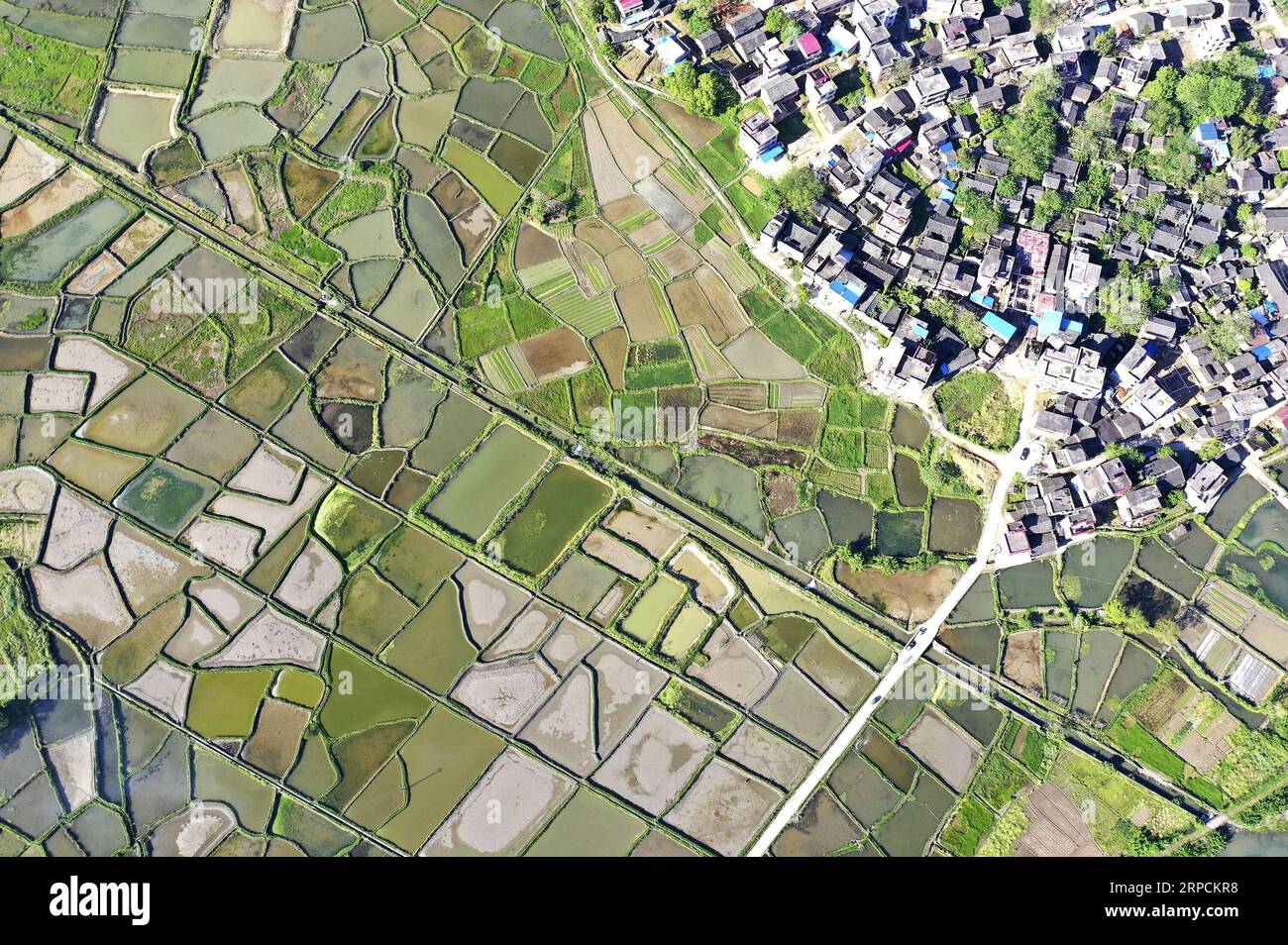 (190708) -- PEKING, 8. Juli 2019 -- Luftaufnahme, aufgenommen am 16. April 2019, zeigt eine Frühlingslandschaft am Ufer des Lianxi-Flusses im Daoxian County in der zentralchinesischen Provinz Hunan. Die Provinz Hunan liegt in Zentralchina und ist für ihre abwechslungsreiche Topographie bekannt. Er grenzt im Norden an den Dongting Lake, und die Ost-, Süd- und Westseite der Provinz sind von Bergen umgeben, mit den Wuling- und Xuefeng-Bergen im Westen, dem Nanling-Berg im Süden, den Luoxiao- und den Mufu-Bergen im Osten. Die Flüsse Xiangjiang, Zijiang, Yuanjiang und Lishui treffen am Yangtze River am Dongting Lake zusammen Stockfoto