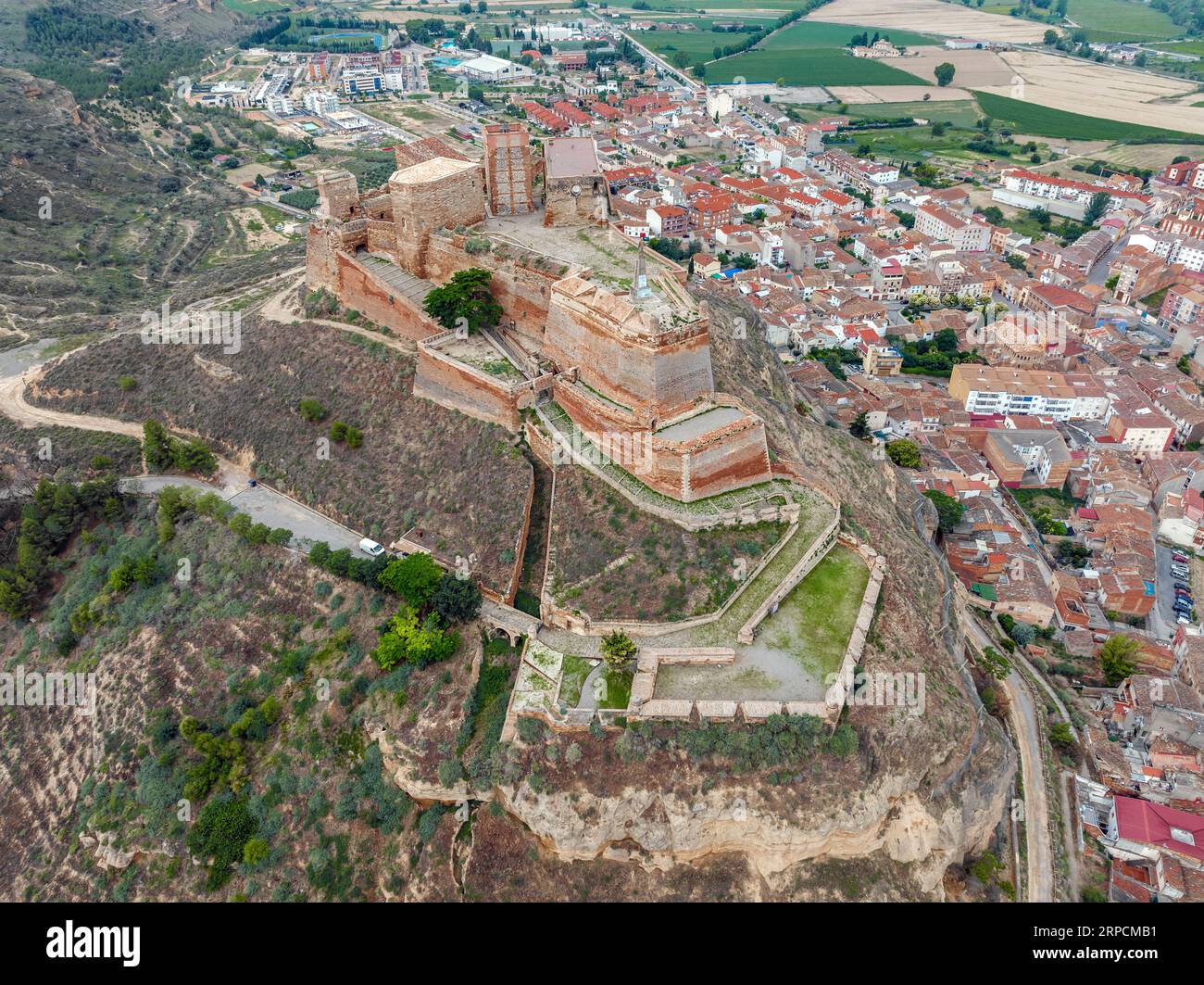 Burgfestung von Monzón Huesca muslimischer Herkunft, Orden des Tempels, strategische Situation der schwierigen Eroberung kriegerischen Interesses in allen Kriegen Stockfoto
