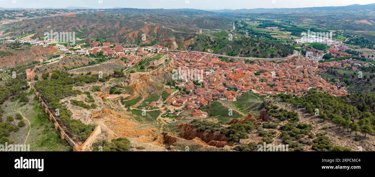 Panoramablick auf die monumentale Stadt Daroca in der Provinz Zaragoza, Spanien Stockfoto