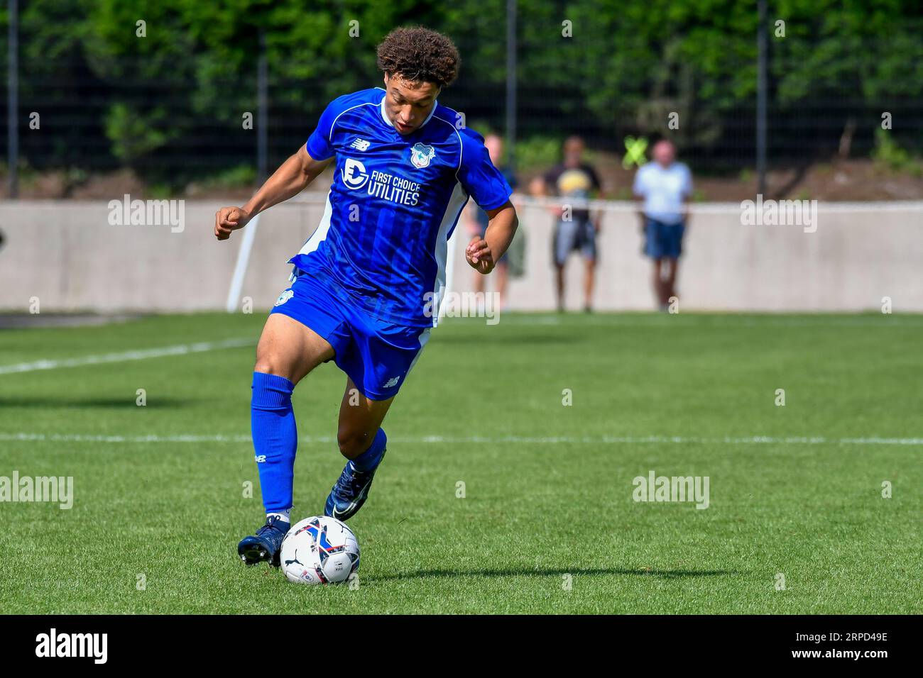 Swansea, Wales. 2. September 2023. Cole Fleming aus Cardiff City während des Spiels der U18 Professional Development League Cup zwischen Swansea City und Cardiff City an der Swansea City Academy in Swansea, Wales, UK am 2. September 2023. Quelle: Duncan Thomas/Majestic Media. Stockfoto