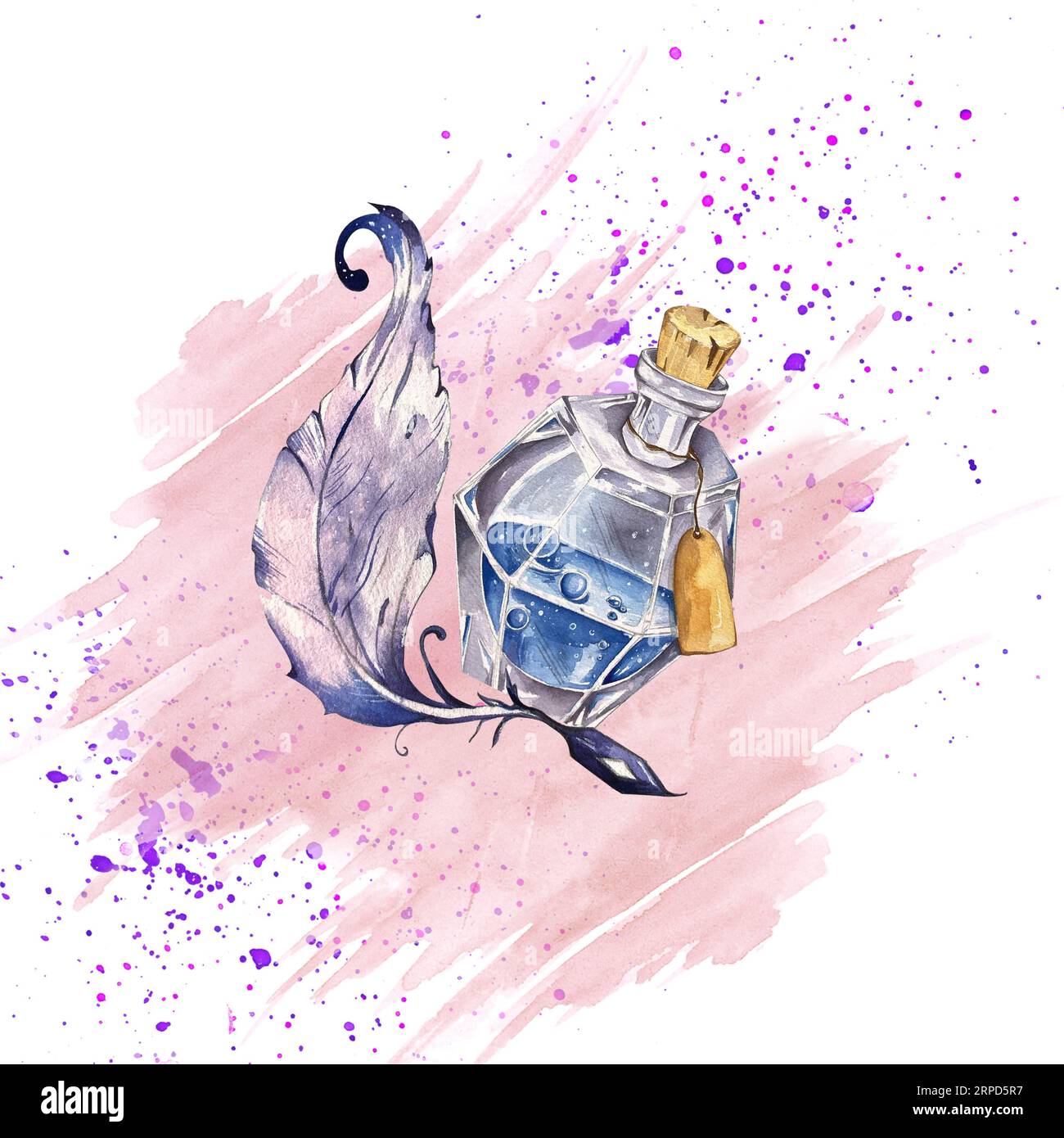 Aquarell handgemalte Bücher Illustration. Assistentenkonzept. Halloween-Design. Niedliche Katzen, magische Attribute. Für die Gestaltung von Postkarten, websi Stockfoto