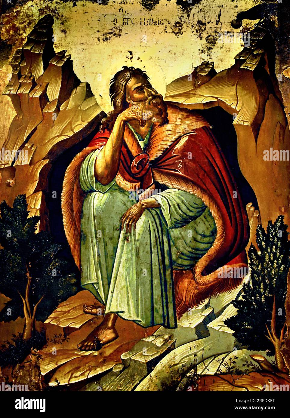 Ikone des Propheten Elija Anfang des 17. Jahrhunderts Athen Griechenland Byzantinisches Museum Orthodoxe Kirche Griechisch ( Icon ) Elija von Tishbe ist eine Person in den abrahamischen Religionen. Sein Name bedeutet „Yahweh is God“. Er war ein Prophet im Königreich Israel im 9. Jahrhundert v. Chr. Stockfoto