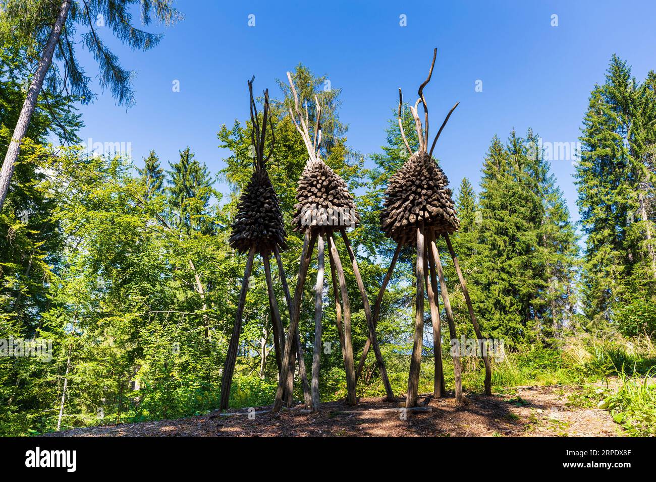 Italien Trentino Val di Sella - Arte Sella - Malga Costa - Roberto Conte - Häuser für Barone in den Bäumen (2015) Stockfoto
