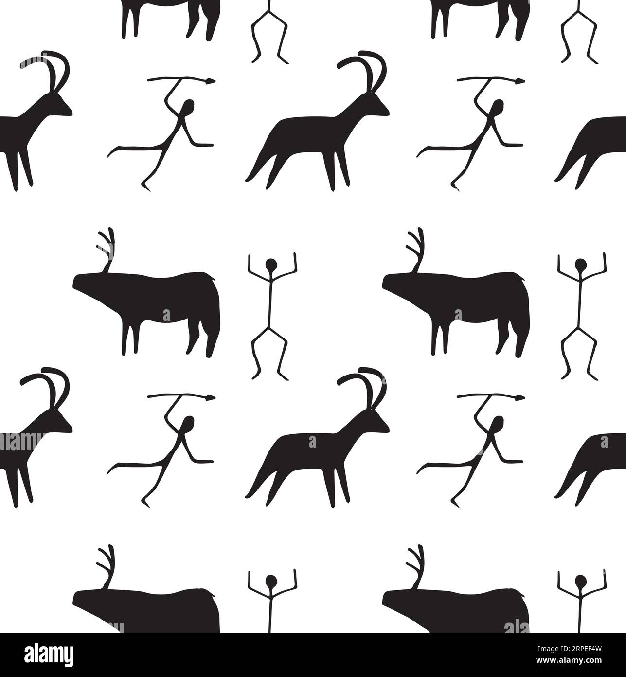 Vektor nahtloses Muster von alten Felsmalereien isoliert auf weißem Hintergrund Stock Vektor