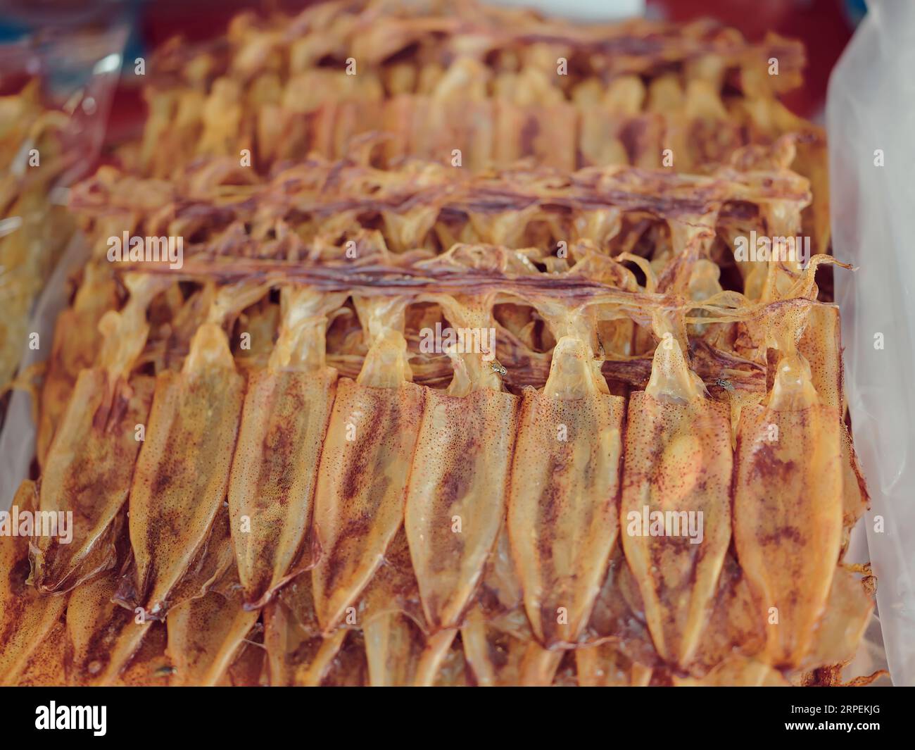 Getrockneter Tintenfisch auf dem Markt in Rayong, Thailand Stockfoto