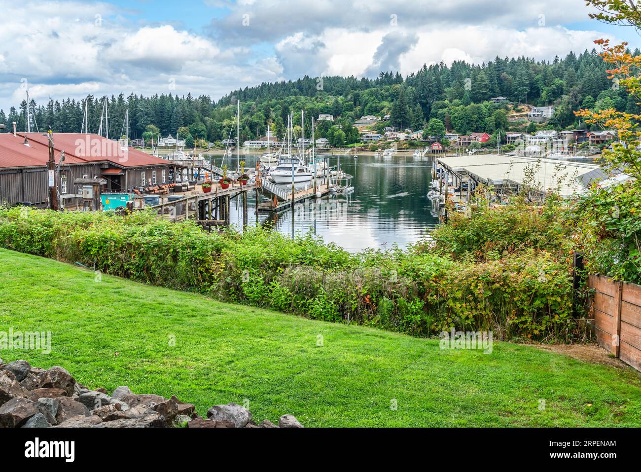 Ein großer Blick auf den Hafen in Gig Harbor, Washington. Stockfoto