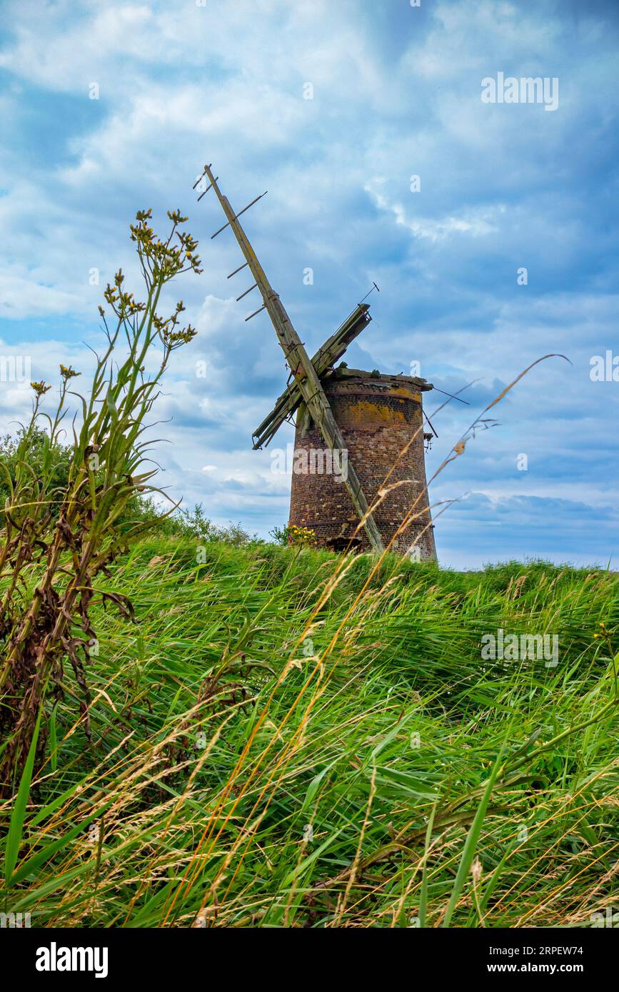 Brograve-Entwässerungswindpumpe auf Brograve-Ebene in der Nähe von Sea Palling in den Norfolk Broads England, gebaut 1771 von Sir Berney Brograve, bis 1930 in Gebrauch. Stockfoto