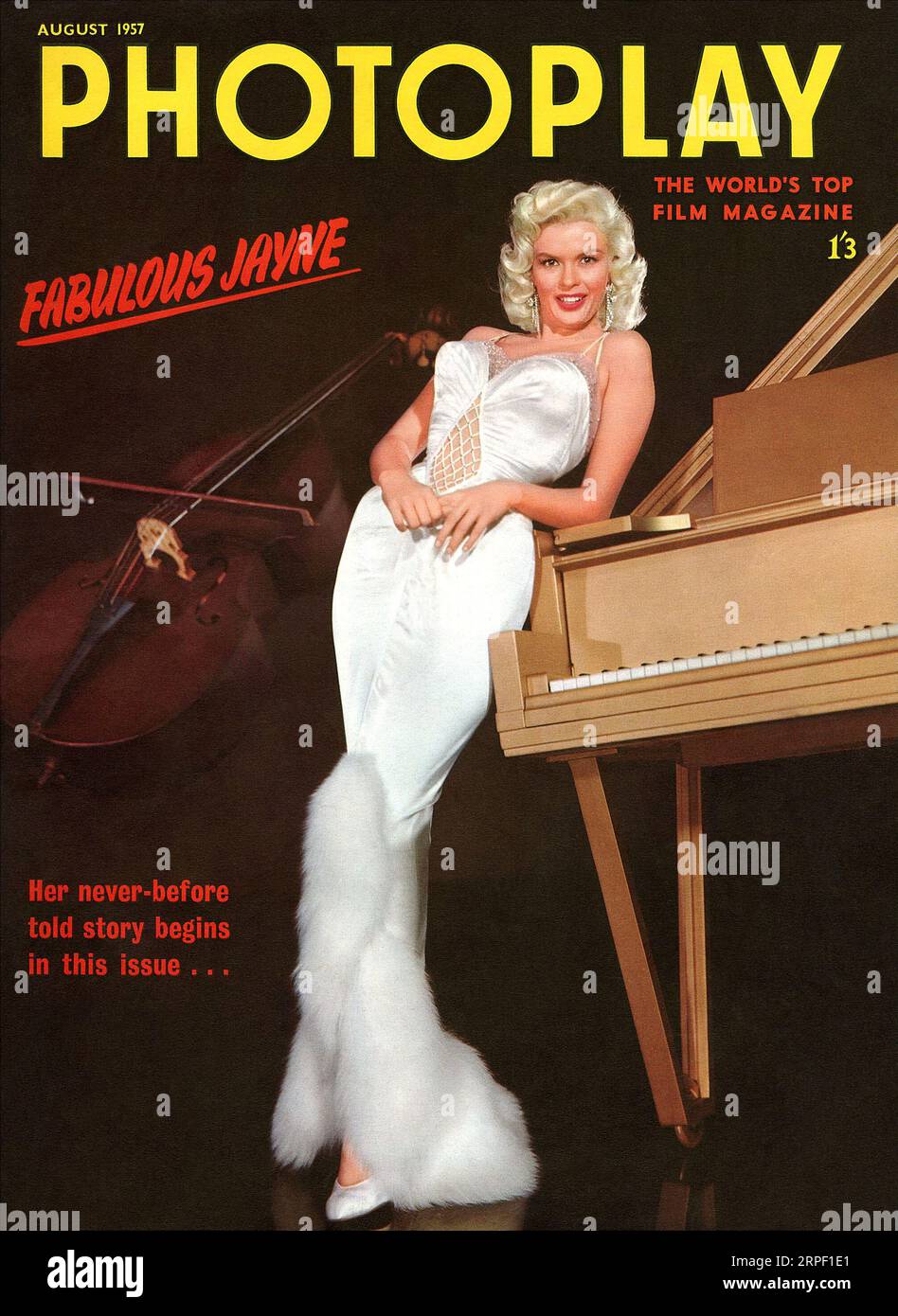 Vintage Photoplay Magazin Cover vom August 1957 mit Filmstar Jayne Mansfield. Stockfoto