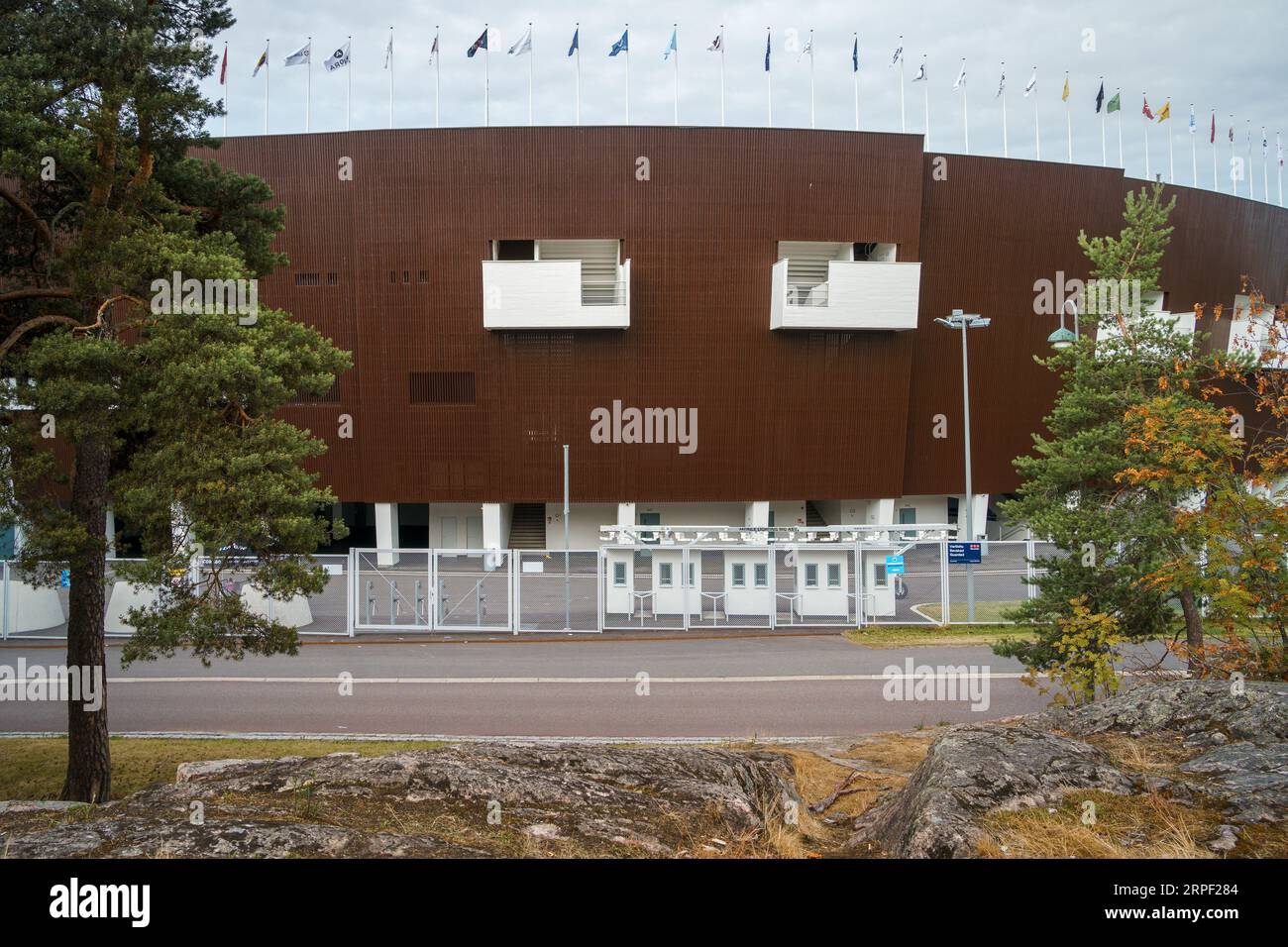 Helsinki Olympiastadion Ostwand im Sommer. Helsinki, Finnland. Juli 2023. Stockfoto