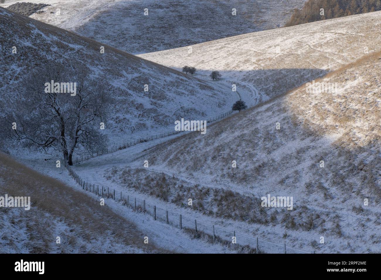Eine Schneebedeckung in Frendal Dale, in der Nähe von Huggate in den Yorkshire Wolds, East Riding of Yorkshire, UK Stockfoto