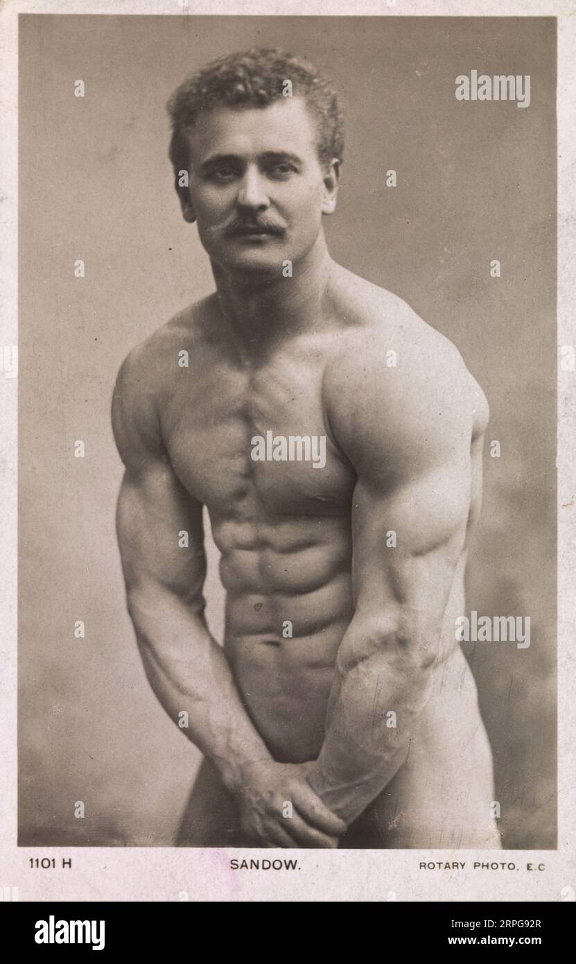 Eugene Sandow, 1867–1925, deutscher Aufbauhersteller und Schausteller aus Preußen, verarbeitet Druck 1900 Stockfoto