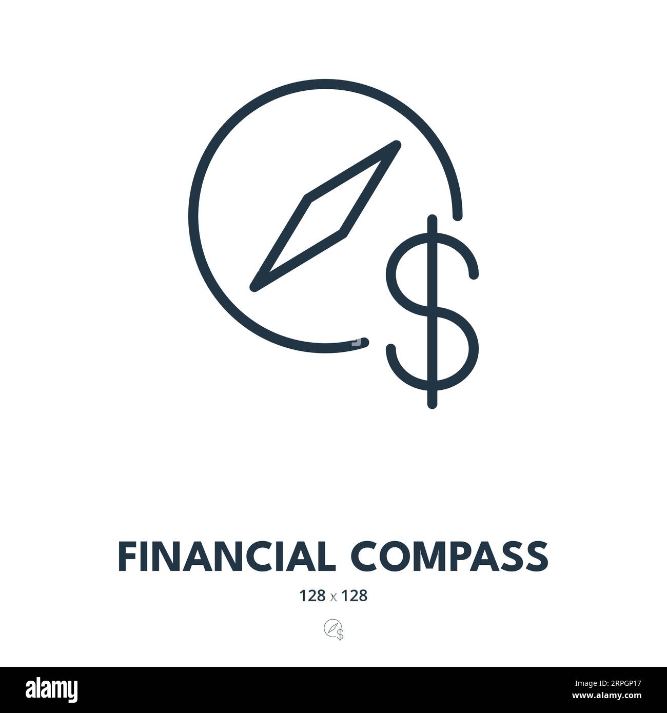 Symbol „Finanzieller Kompass“. Finanzen, Vision, Wachstum. Bearbeitbare Kontur. Symbol „Einfacher Vektor“ Stock Vektor
