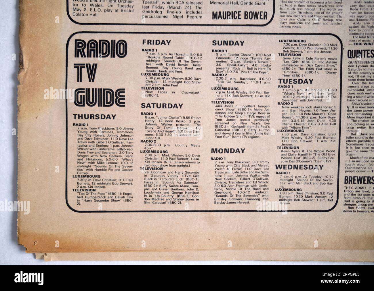 Radio TV Guide im NME Music Paper Magazine der 1970er Jahre Stockfoto