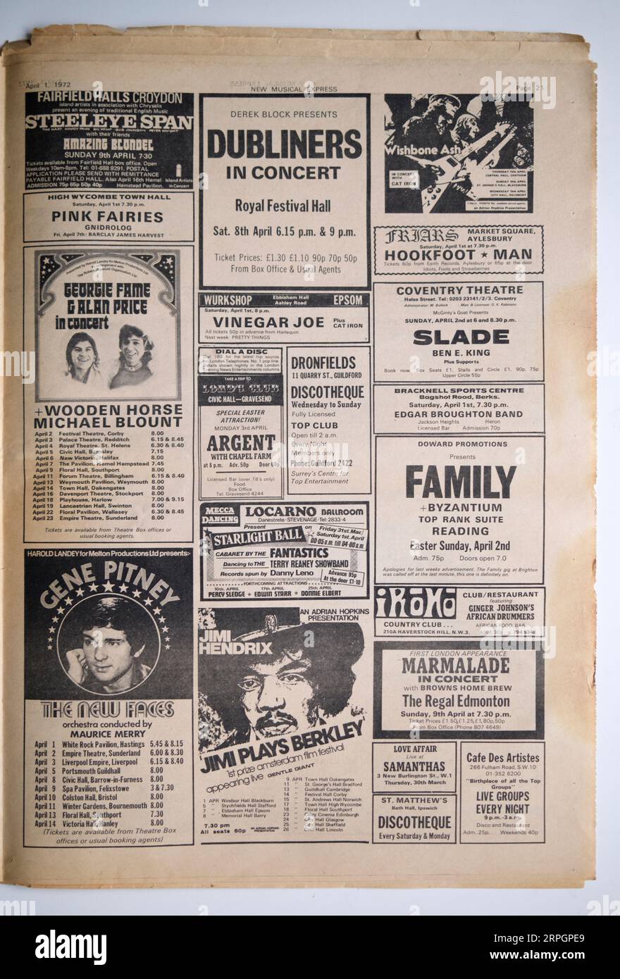 1970er Jahre Konzert-Auflistung in der New Musical Express Music Weekly Paper, bekannt als The NME Stockfoto