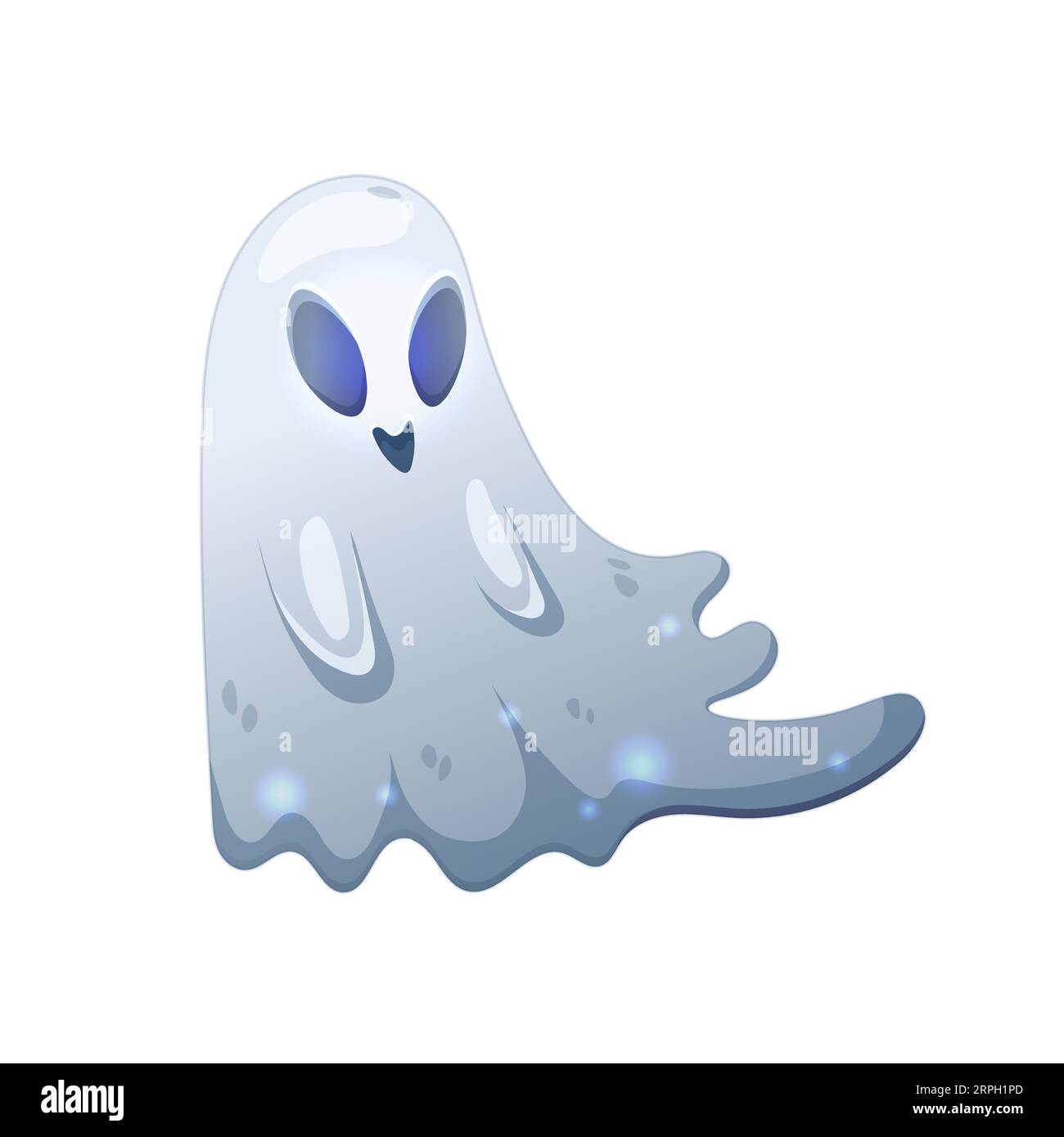 Niedlicher Geist, der an Halloween über den Boden fliegt. Cartoon-Stil. Vektorillustration isoliert auf weißem Hintergrund. Stock Vektor