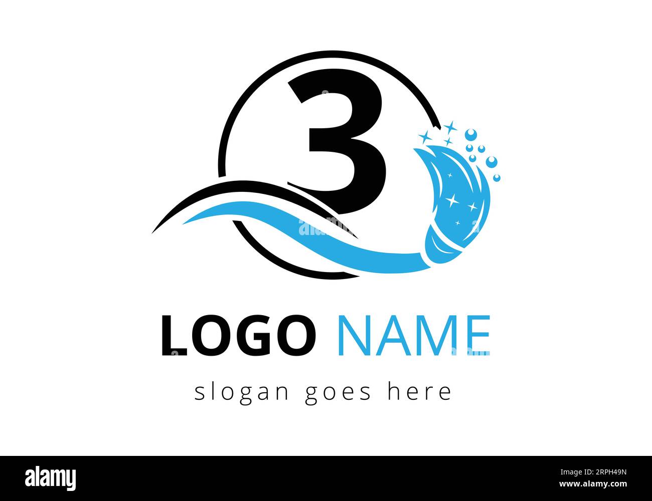 Design-Vorlage für das Logo des Reinigungsdienstes „Letter 3“ Stock Vektor