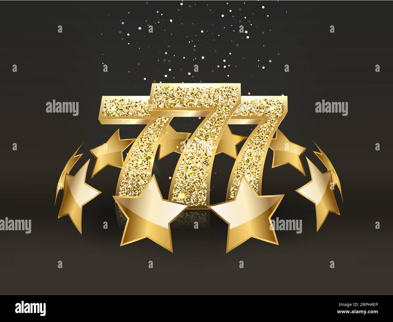 Drei golden glitzernde Siebener auf schwarzem Hintergrund. Luxus-Casino-Banner Big Win Slots 777 . Vektorgrafik Stock Vektor