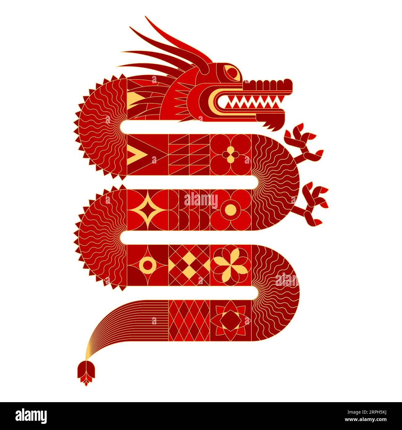 Roter abstrakter geometrischer chinesischer Drache. Modernes Formdesign. Sternzeichen Stock Vektor