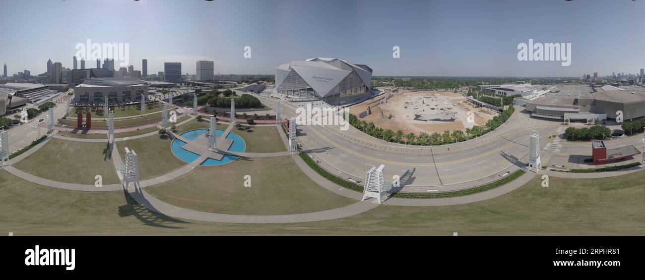 Panorama des Mercedes Benz Stadions in Atlanta Georgia und Umgebung Stockfoto