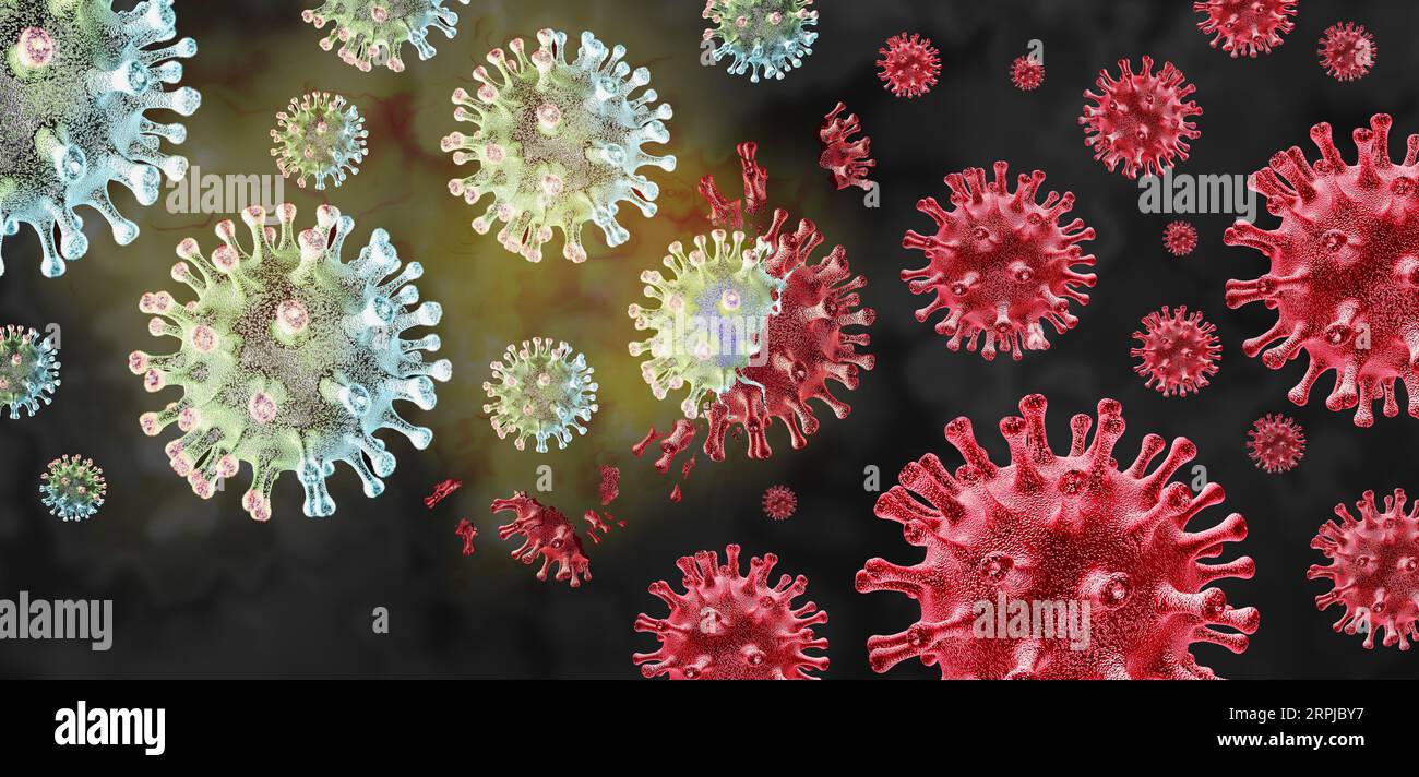 Pirola COVID Variant mutierende Virusvarianten und Zellmutation als Gesundheitsrisikokonzept und neuer Coronavirus-Ausbruch oder covid-19-Viruszellmutationen Stockfoto