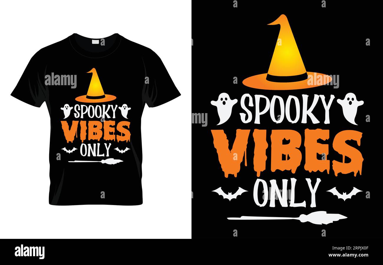 Gruselige Vibes nur lustige Halloween T-Shirt Design Kostüm Happy halloween Vektor, Kürbis, Hexe, gruselig, Geist, lustige halloween-T-Shirt-Zitate Stock Vektor