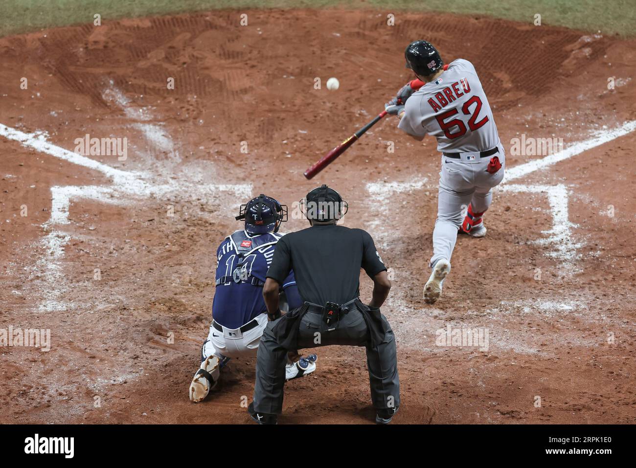 St. Petersburg, FL, USA; Wilyer Abreu (52), der rechtstämmige Bostoner Red Sox, spielt am Montag, den 9. September in einem MLB-Spiel gegen die Tampa Bay Rays Stockfoto