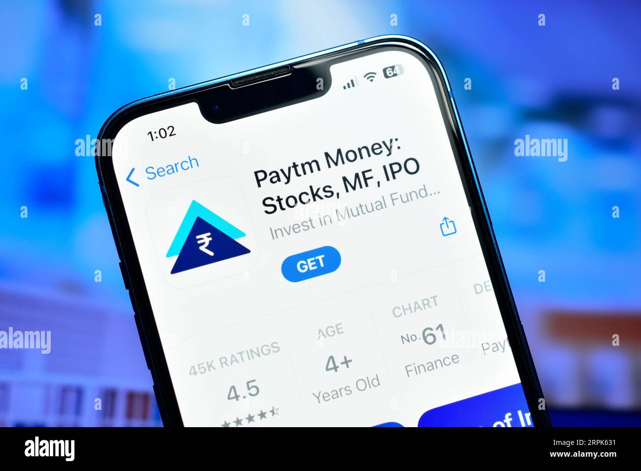 New Delhi, Indien 4. September 2023:- die Paytm Money App am Telefon wurde verwendet, um Geld in die Börse zu investieren Stockfoto