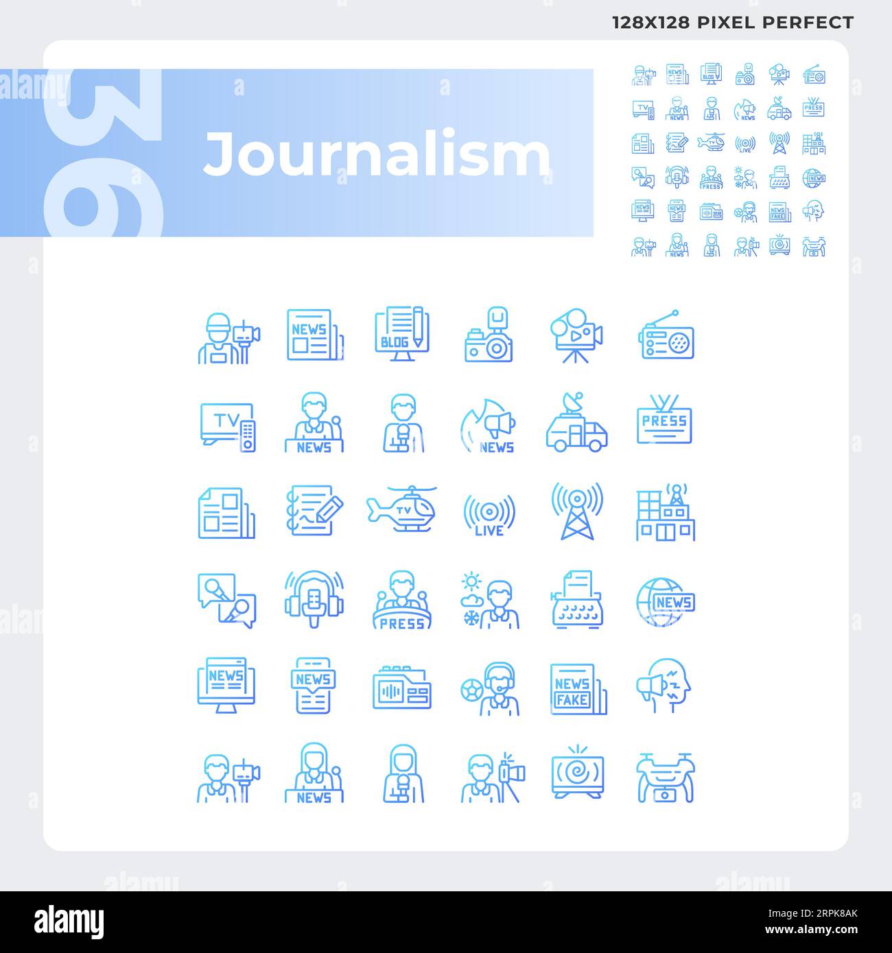 Pixel Perfect Gradient Journalismus Symbole gesetzt Stock Vektor