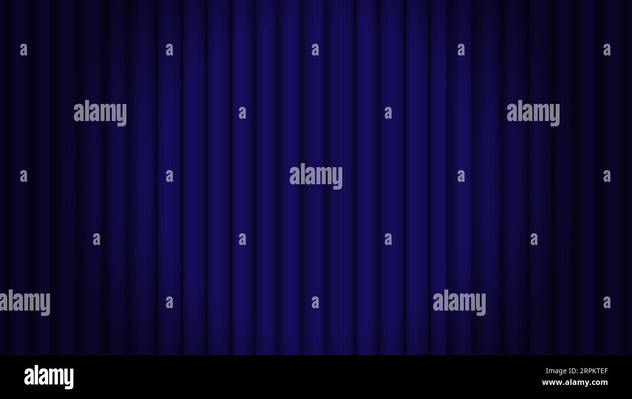 Luxuriöse dunkelblaue Theatervorhänge mit zentraler Beleuchtung. Horizontales Hintergrund-Illustrationsmaterial. Stockfoto