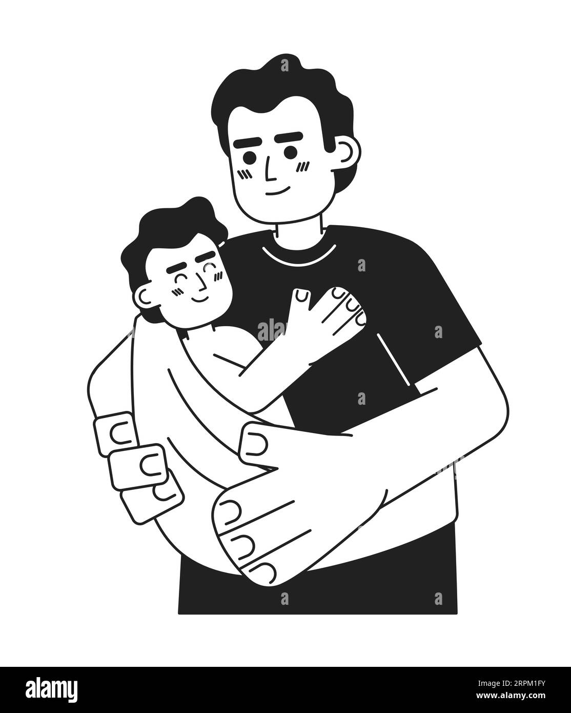 Vater nimmt Baby überall mit monochromer Konzeptvektor-Spot-Illustration Stock Vektor