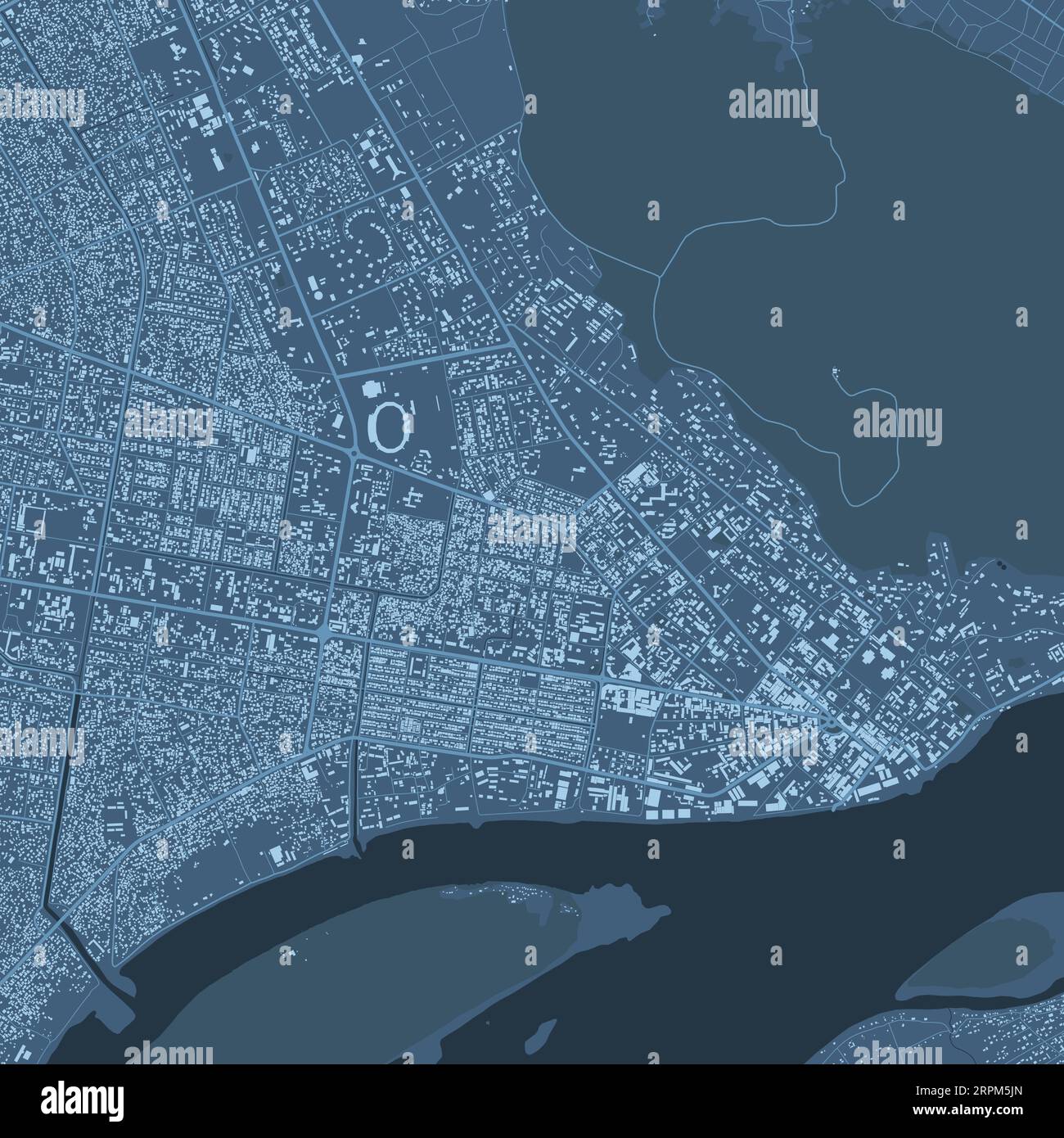 Detailliertes blaues Vektorkarten-Poster des Verwaltungsgebiets der Stadt Bangui, Zentralafrikanische Republik. Skyline-Panorama. Dekorative grafische touristische Karte von Bang Stock Vektor