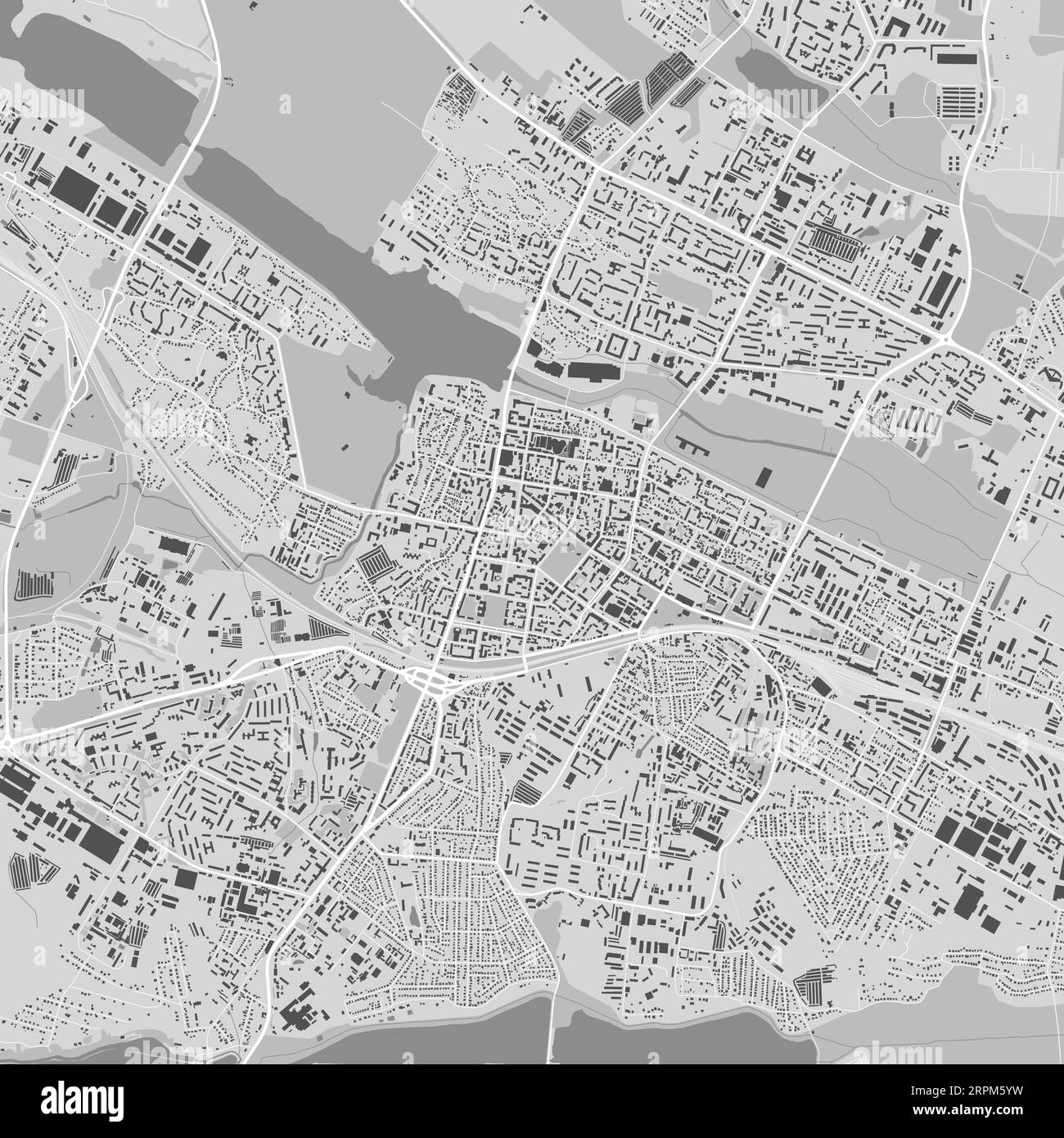 Karte von Chmelnytskyi Stadt, Ukraine. Städtisches Schwarzweißplakat. Straßenkartenbild mit Stadtgebietsansicht. Stock Vektor